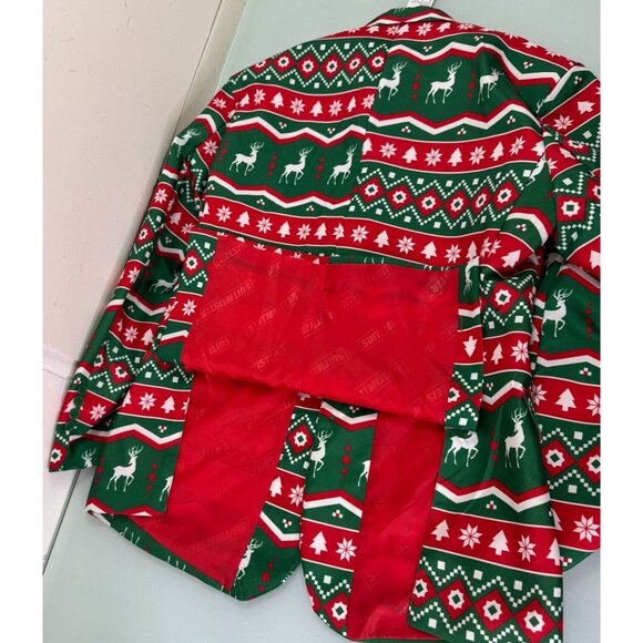 Suitmeister Ugly Christmas 3 Pc Suit 42-44L Blazer 42X34 Pants Elastic Waist Tie - Picture 8 of 16